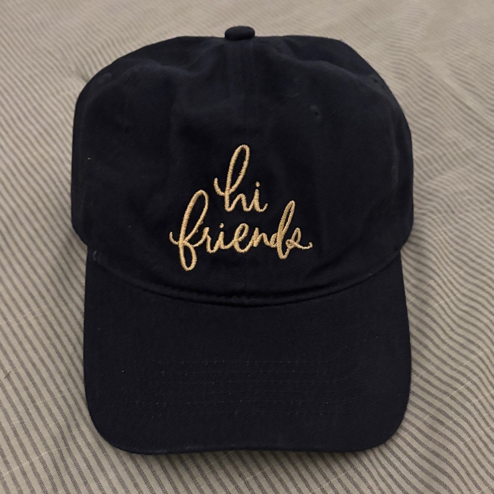 Navy 'hi friends' Embroidered Cap